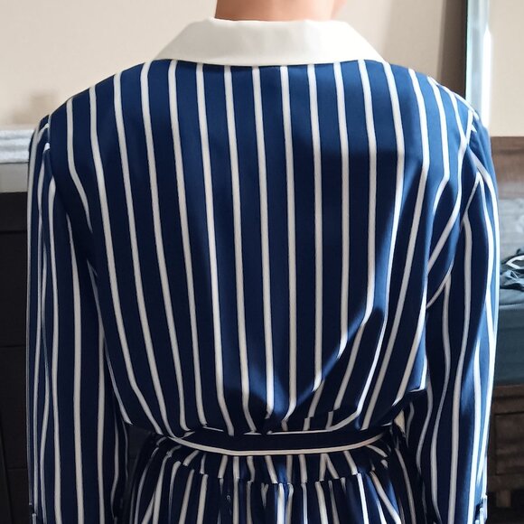 Vintage Nautical Stripe Secretary Dress Gold Anchor Buttons Belted 1970s - Picture 4 of 9